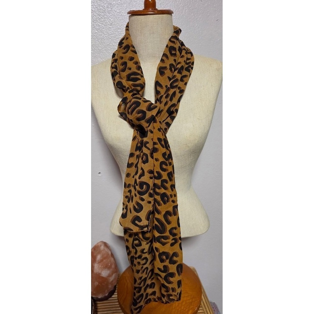 Vintage Leopard Print Sheer Scarf Brown Black Animal Print Lightweight Accessory